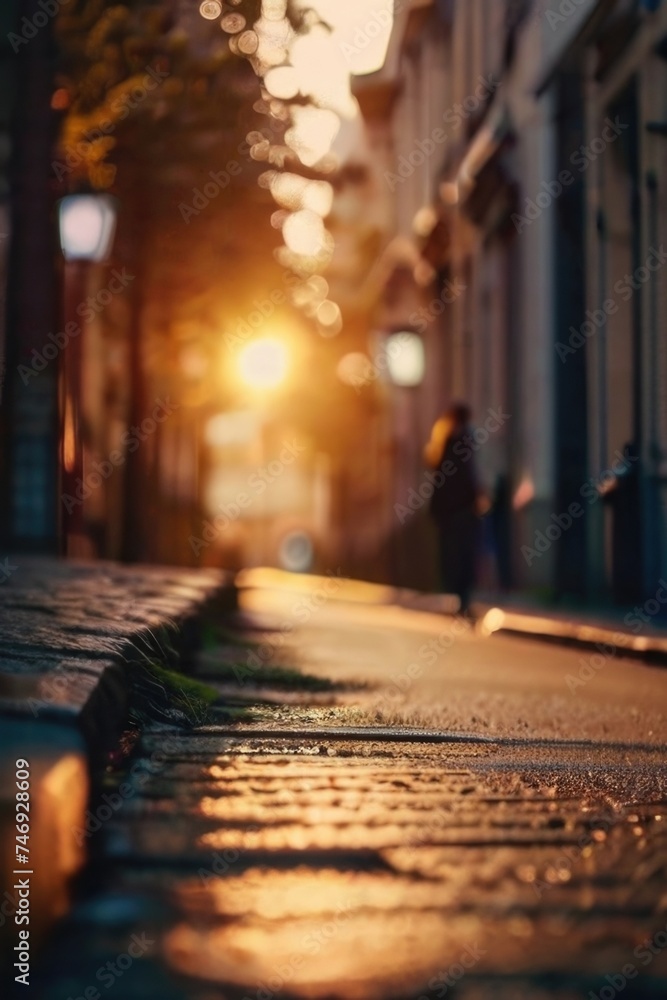 Morning in the street on a blurred background