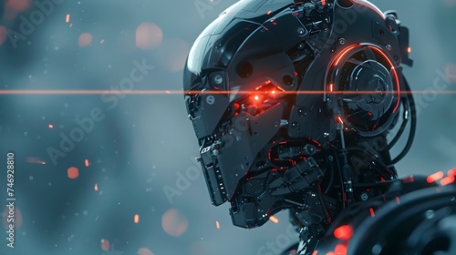 Aggressive Metallic Robot in Cyberpunk Style