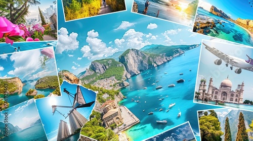 collage of travel photos from different parts of the world, travel website header  photo