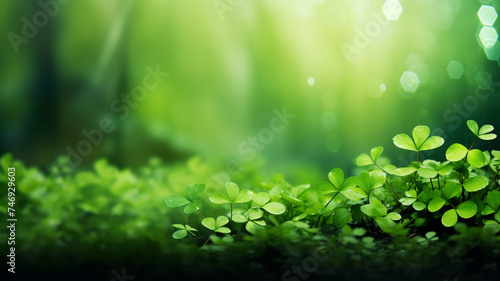 Forest filled with shamrocks background for St. Patrick's Day
