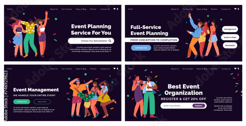 Landing page set with event planning service offer