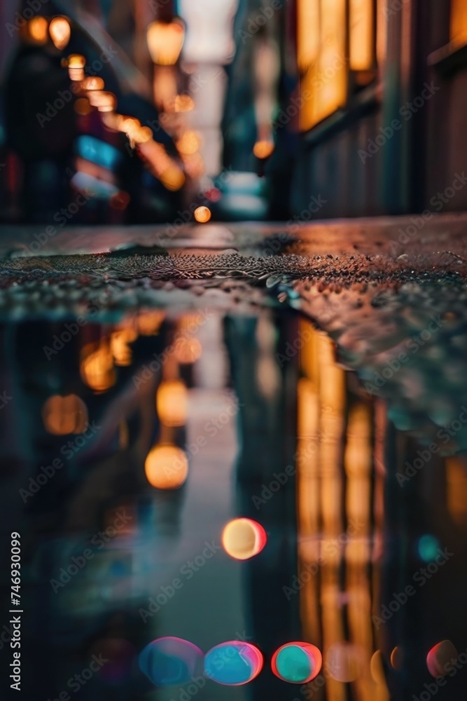 Reflection on the street on a blurred background