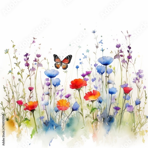 Watercolor flower and butterfly