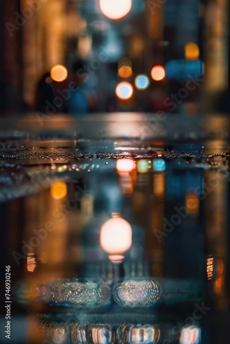 Reflection on the street on a blurred background