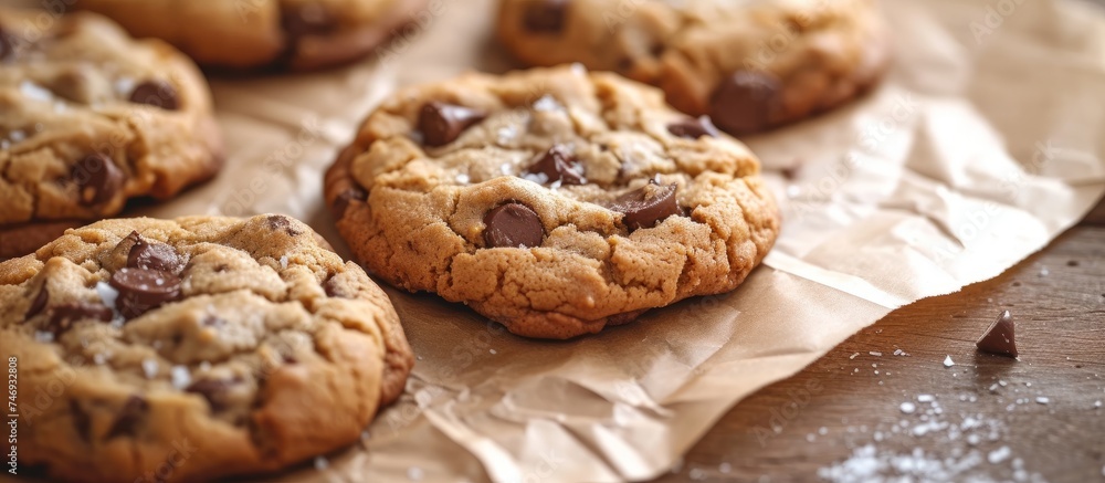 Homemade Delight: Tempting Chocolate Chip Cookies on Parchment Paper