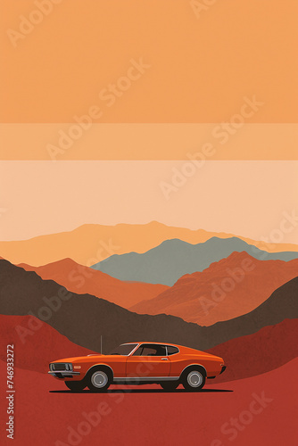 minimalistic orange poster with car © Diki prayoga