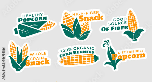 Sticker design set for healthy popcorn product