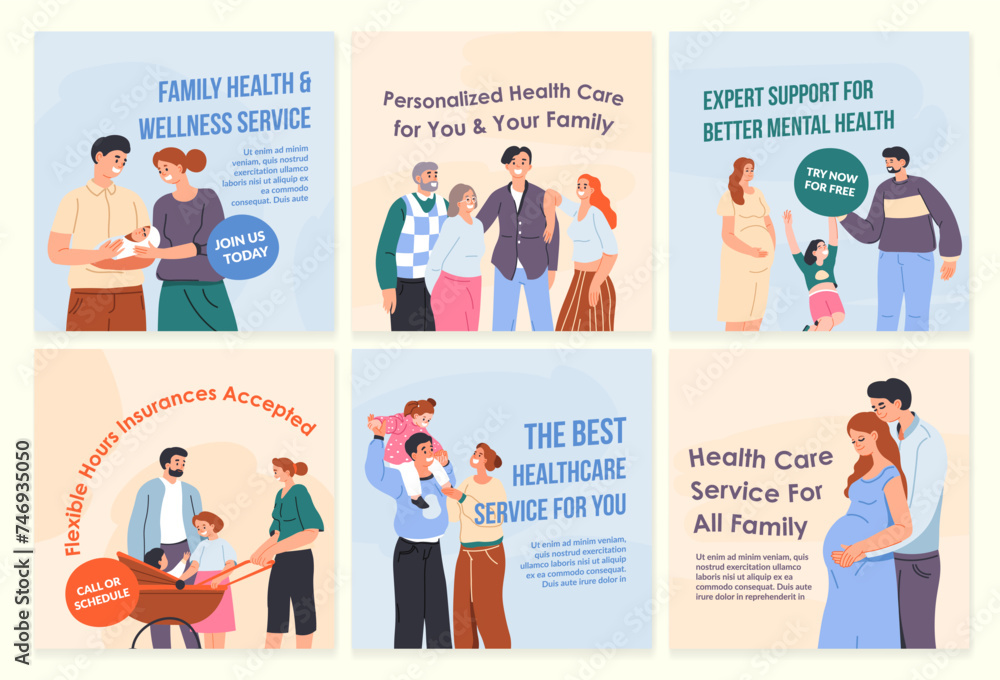 Network banner set for family healthcare service Network banner set for family healthcare service