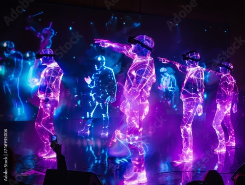 Virtual reality concert with holographic musicians, vibrant