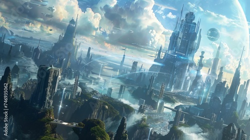 A magical realm hidden within a futuristic metropolis, mystical photo