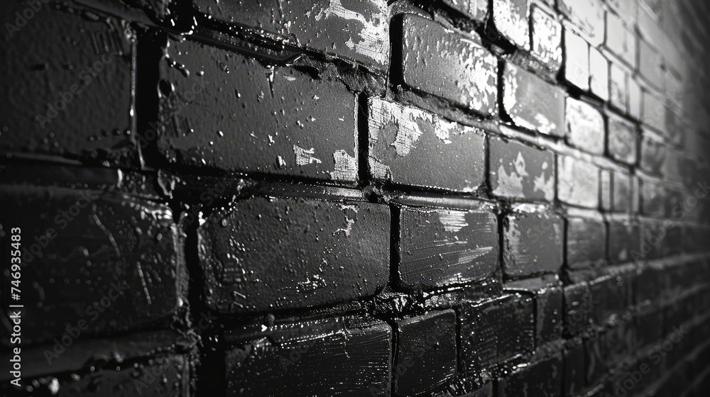 wall half finished wallpaper in brick pattern, bewitched title sequence, black and white   - obrazy, fototapety, plakaty 