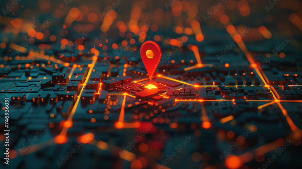 Sleek Digital Map, Highlighting Bright Red Markers as Notable Landmarks ...