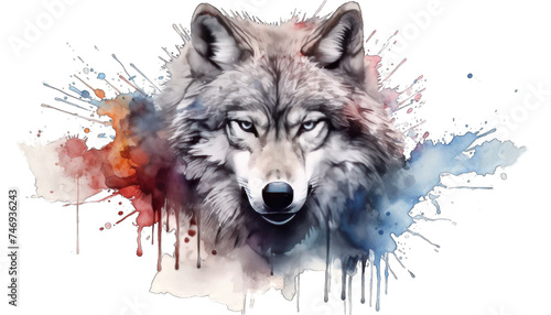 Wallpaper Mural a wolf from a splash of watercolor on white background Torontodigital.ca