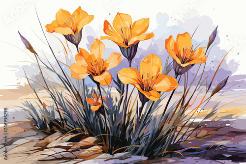 Daylilies Watercolor illustration. Hand drawn underwater element design. Artistic vector marine design element. Illustration for greeting cards,