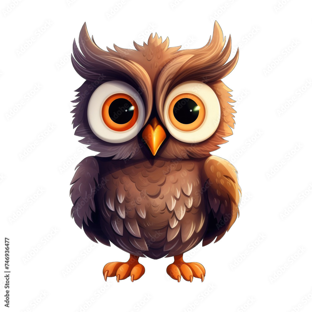 Fototapeta premium A very cute owl with big eyes and a white background