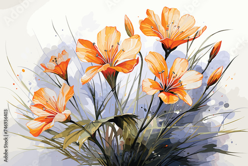Daylilies Watercolor illustration. Hand drawn underwater element design. Artistic vector marine design element. Illustration for greeting cards,