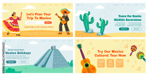 Landing page set with mexico tour advertising