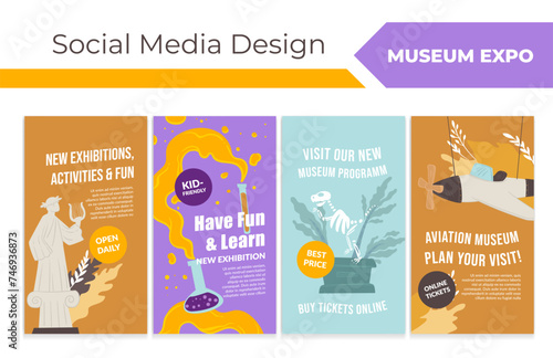 Social media web page set with museum expo promo