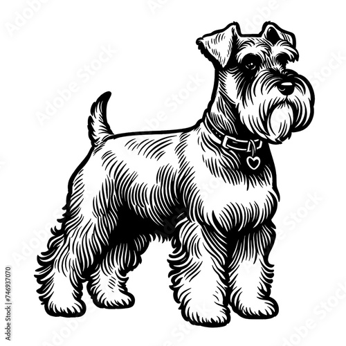 Black and white Schnauzer dog. Vector sketch isolated in white.