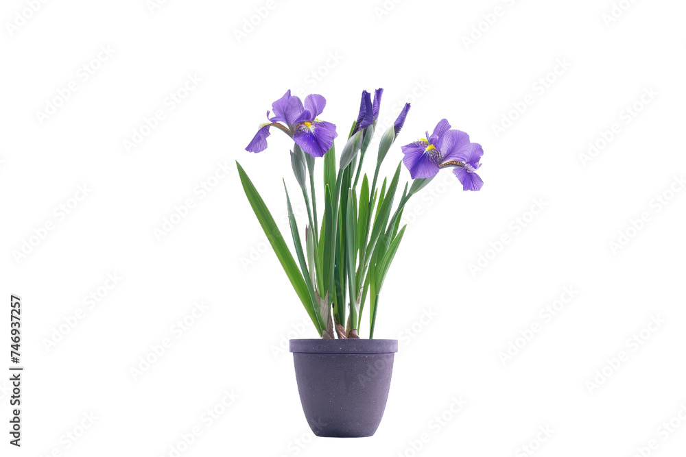 Potted Iris Display Isolated On Transparent Background