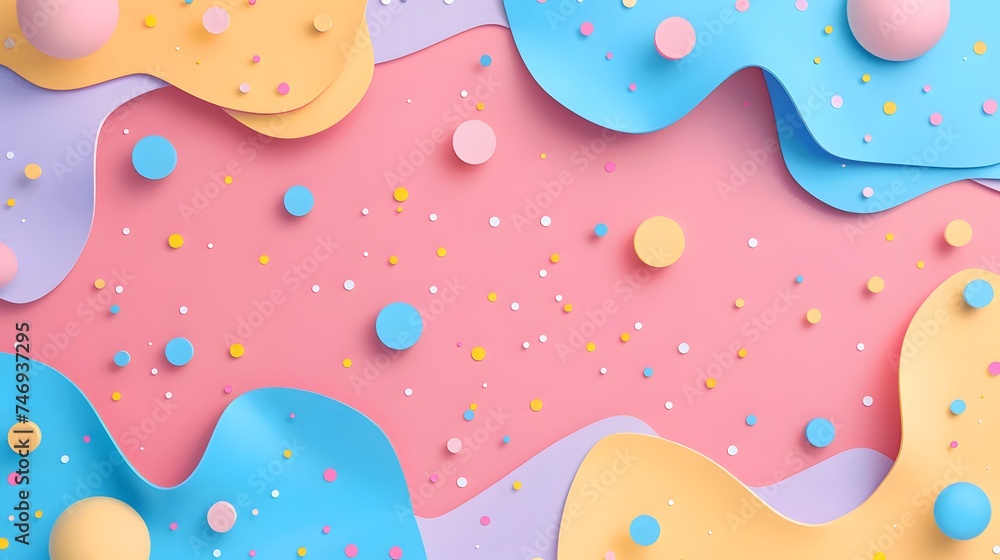 Colorful Abstract Background with Pink, Blue, and Yellow Waves and Multicolored Dots for Creative Design Concepts, Wallpapers, and Patterns