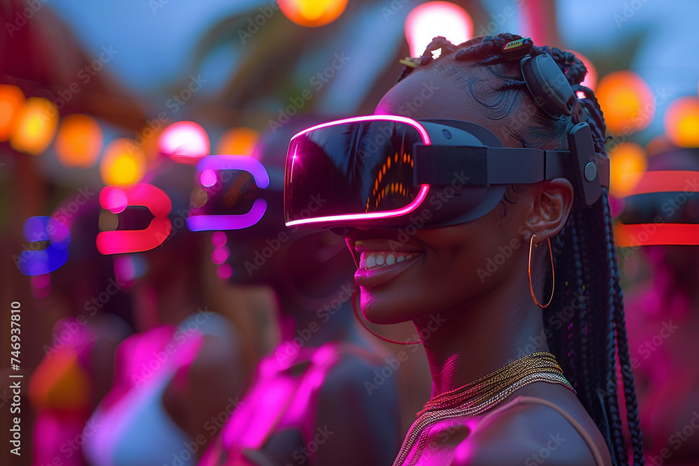 New happy generation people waring VR virtual reality headset in enterainment work social theater New happy generation people waring VR virtual reality headset in enterainment work social theater