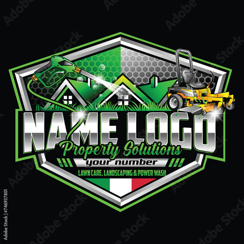 Lawn Care and Landscaping emblem Logo. lawn care and service isolated logo vector. lawn care and Power Wash. Illustration vector graphic of pressure power wash spray logo design template