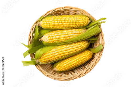 Fresh Corn Basket Isolated On Transparent Background