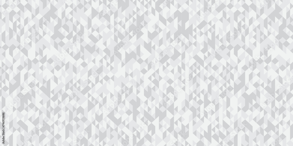 Abstract geometric white and gray background seamless mosaic and low polygon triangle texture wallpaper. Triangle shape retro wall grid pattern geometric ornament tile vector square element.