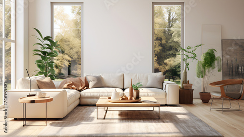 Drenched in Sunlight: Contemporary and Comfortable Living Room-Lush Plants and Modern Décor