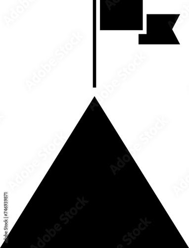 Black flag on mountain icon for victory concept.