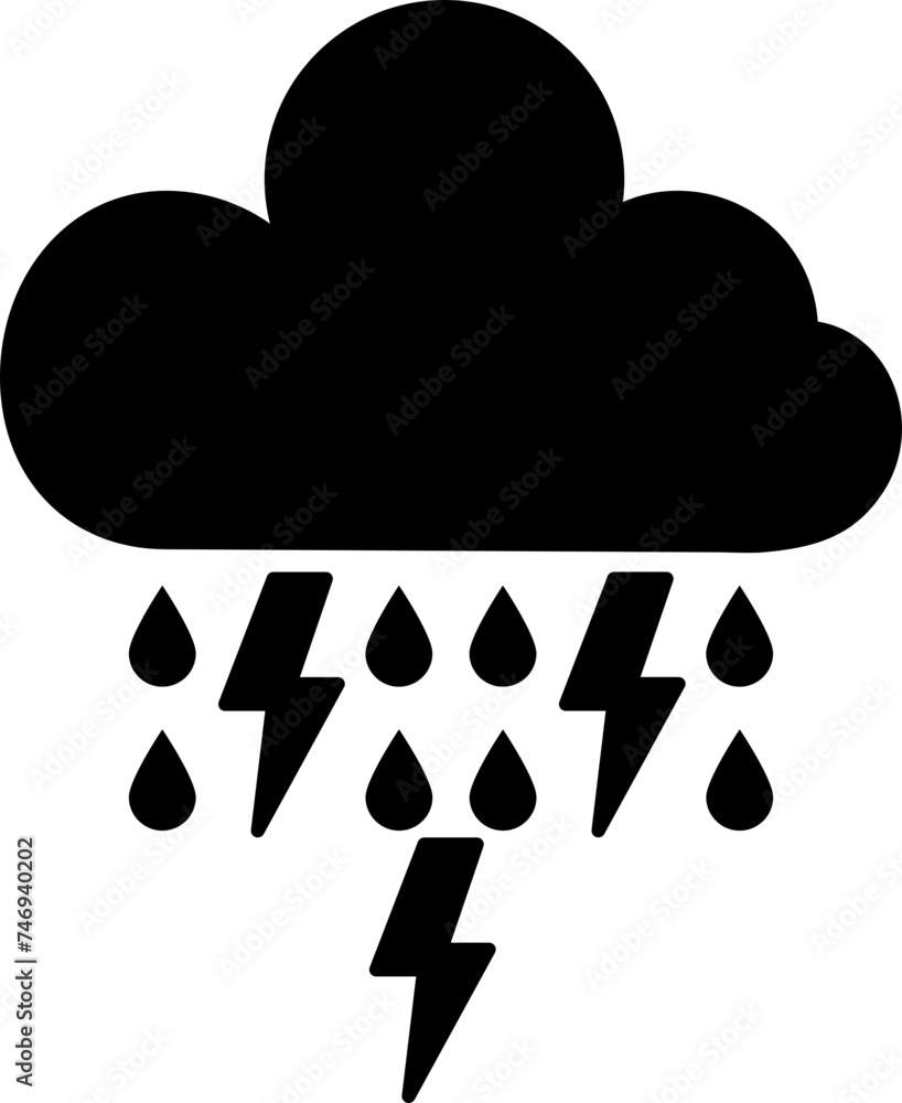 Illustration of rainy cloud with thunderstorm icon. Illustration of rainy cloud with thunderstorm icon.