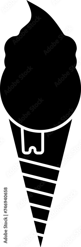 B&W ice cream cone icon in flat style. B&W ice cream cone icon in flat style.