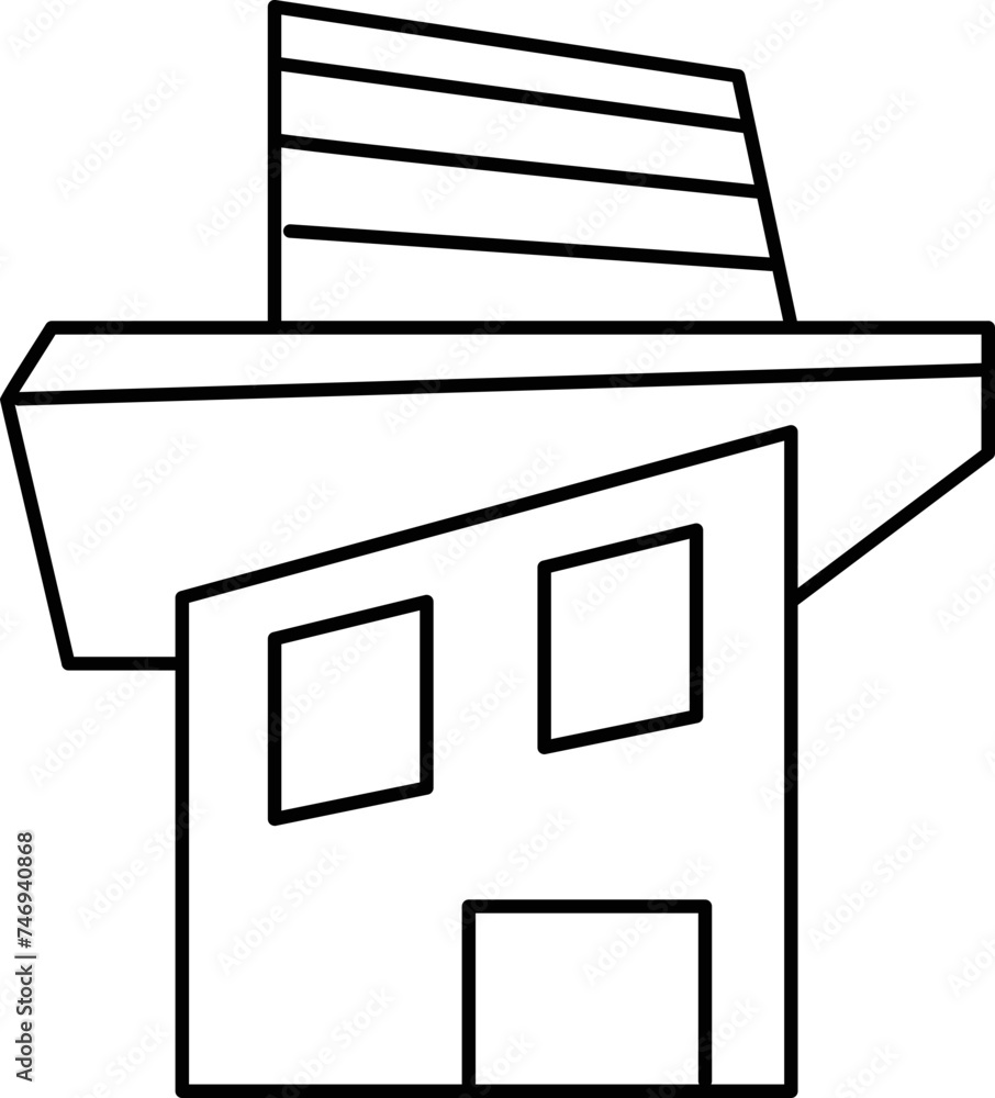 Flat style building in black line art. Flat style building in black line art.