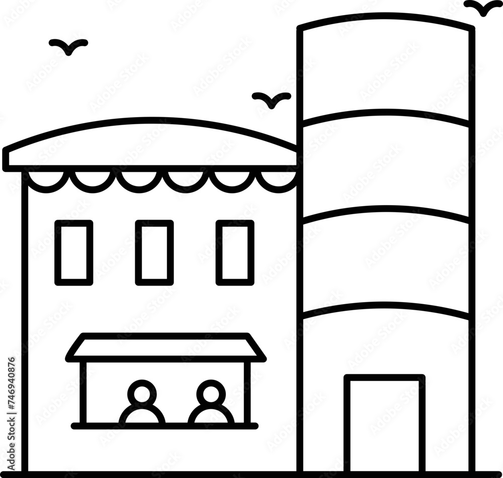 Black line art shopping mall icon. Black line art shopping mall icon.