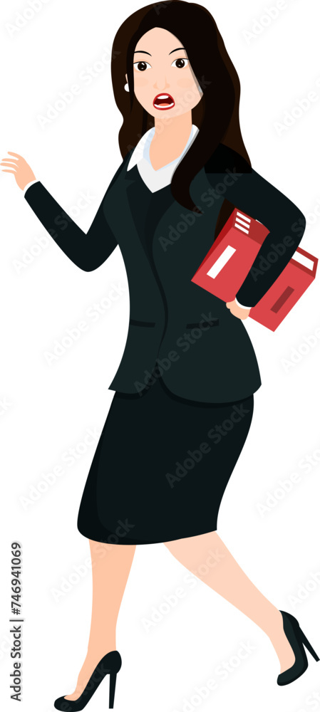 Stressed business woman running with document file. Stressed business woman running with document file.