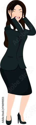 Frustrated or angry business woman character on white background.