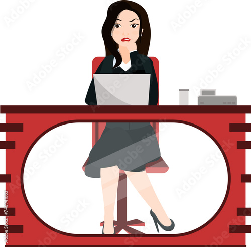 Young business woman sitting on working desk.