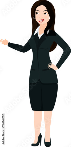 Business woman character standing in stylish pose.