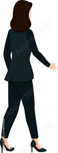 Character of a walking business woman on white background.