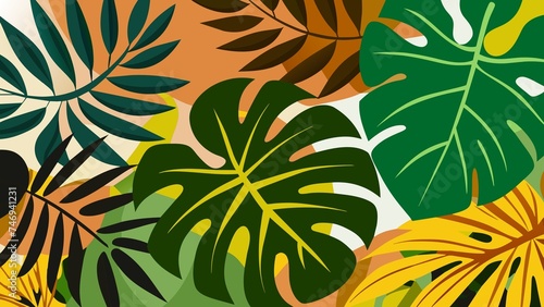 tropical background with palm leaves. vector illustration tropical leaves background. palm leaf  floral pattern.