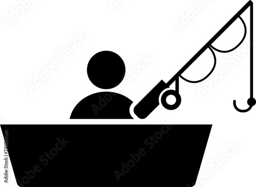 Flat style fisherman icon in b&w color.