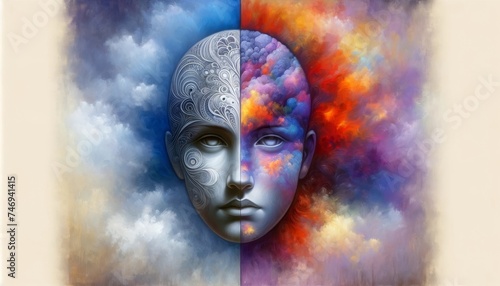 Dualistic Mind Art with Cosmic and Rain Elements