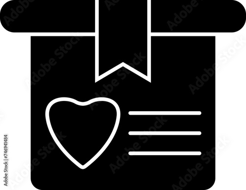 B&W charity box or donation icon in flat style.