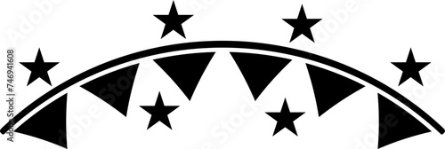 Bunting flags with stars icon in b&w color.