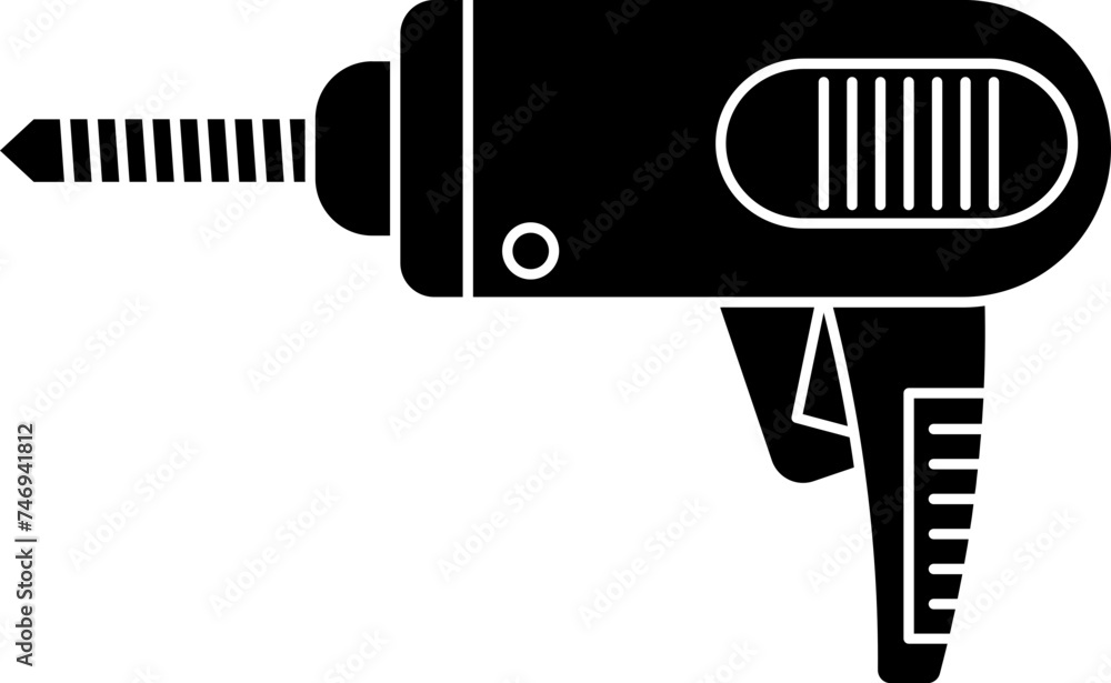 B&W drill machine icon in flat style. B&W drill machine icon in flat style.