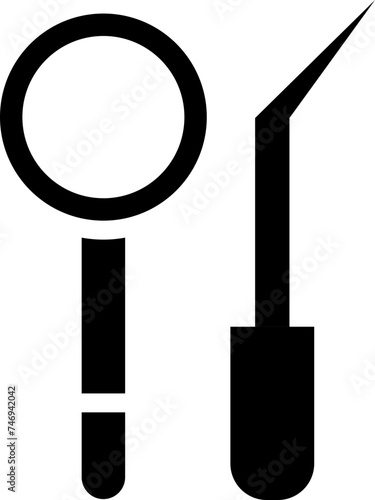 Dental probe with lens icon or symbol.