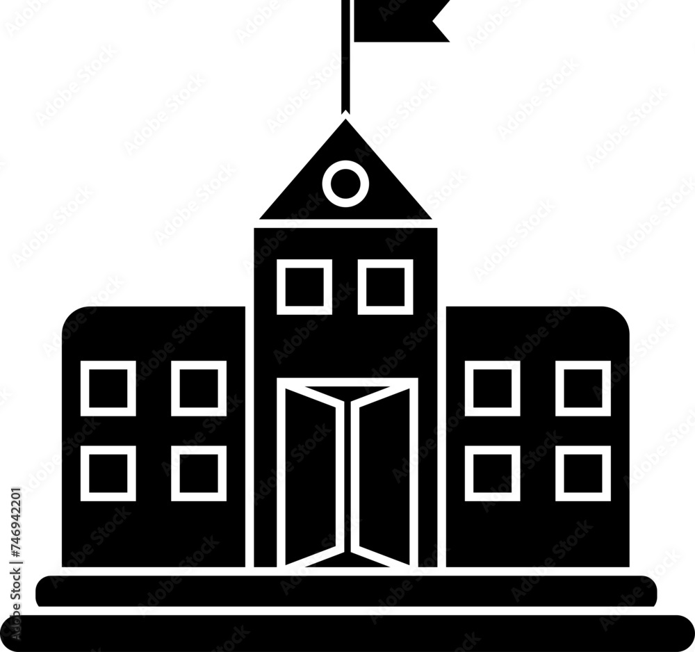 Flat style b&w university building icon. Flat style b&w university building icon.