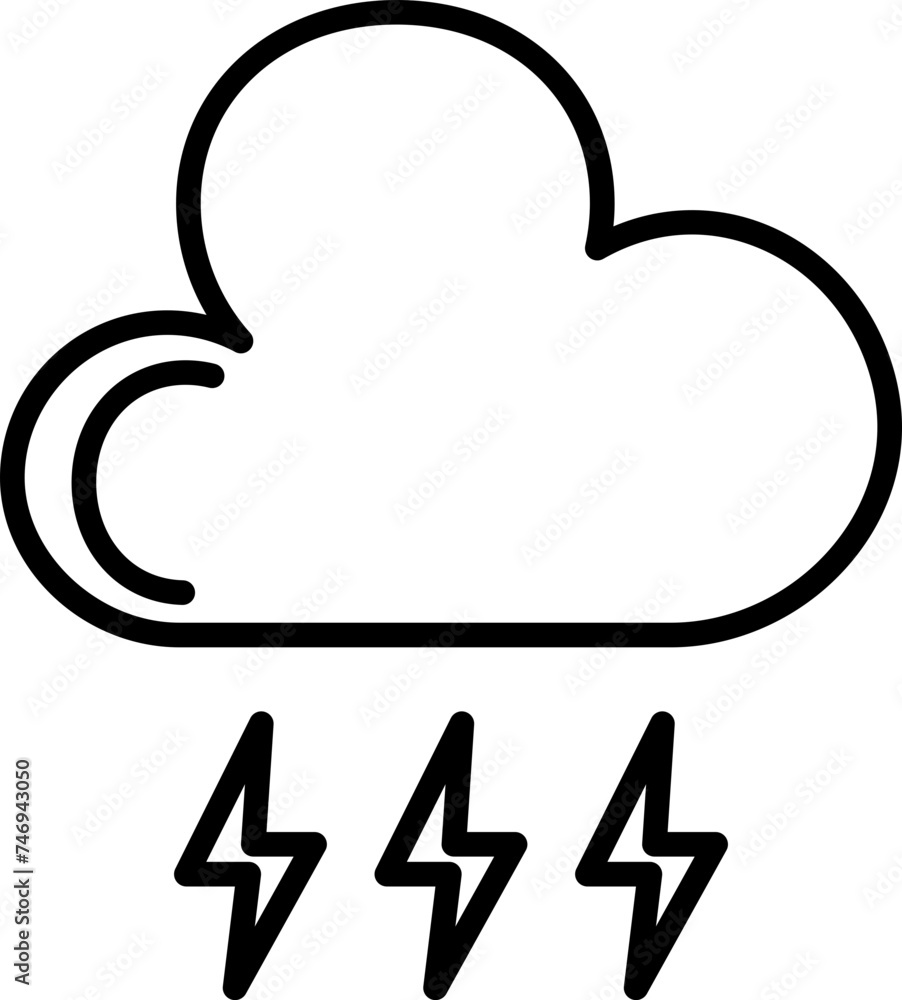 Black line stroke cloud with thunder icon. Black line stroke cloud with thunder icon.