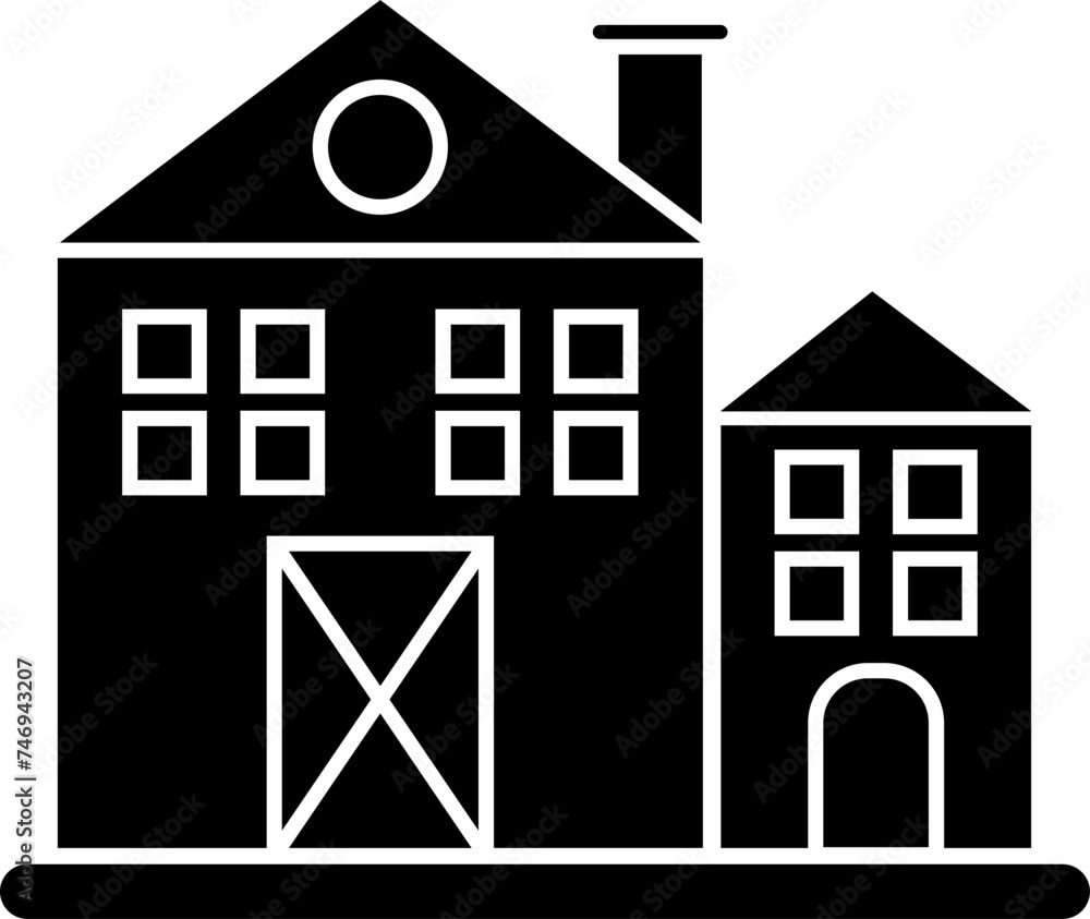 Icon of b&w farm house in flat style. Icon of b&w farm house in flat style.